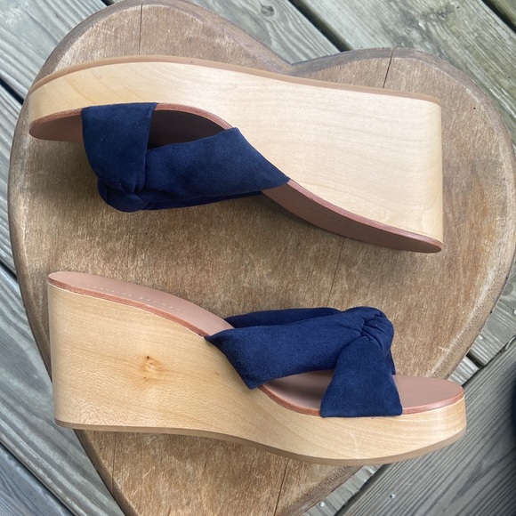 NWOT Loeffler Randall Taylor Wedge Mule Sandal Navy Suede Women's Size 8.5 - 9 - Picture 5 of 15